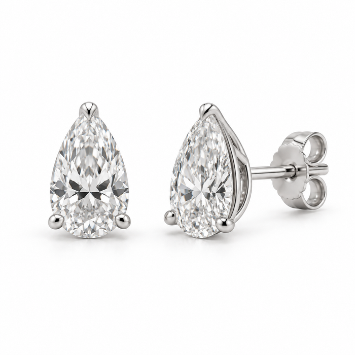 Pear Solitaire Lab Diamond Stud Earrings - 1 CTW in white metal — design rendering