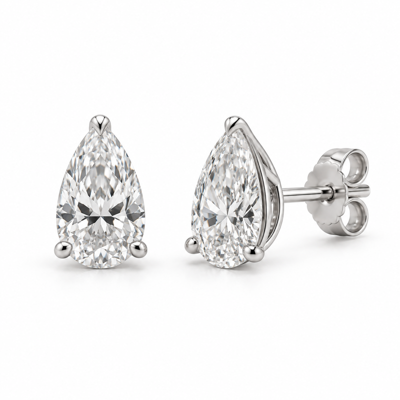 Pear Solitaire Lab Diamond Stud Earrings - 1 CTW in white metal — design rendering