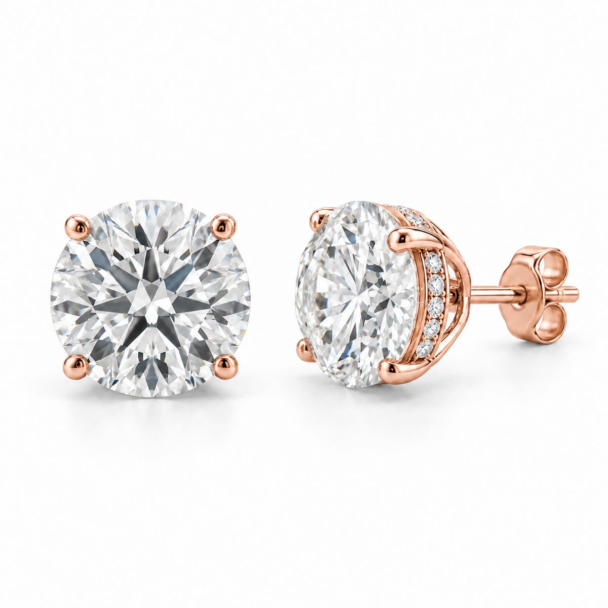 Hidden Halo Basket Lab Diamond Stud Earrings - 3 CTW in 14K Rose Gold — design rendering