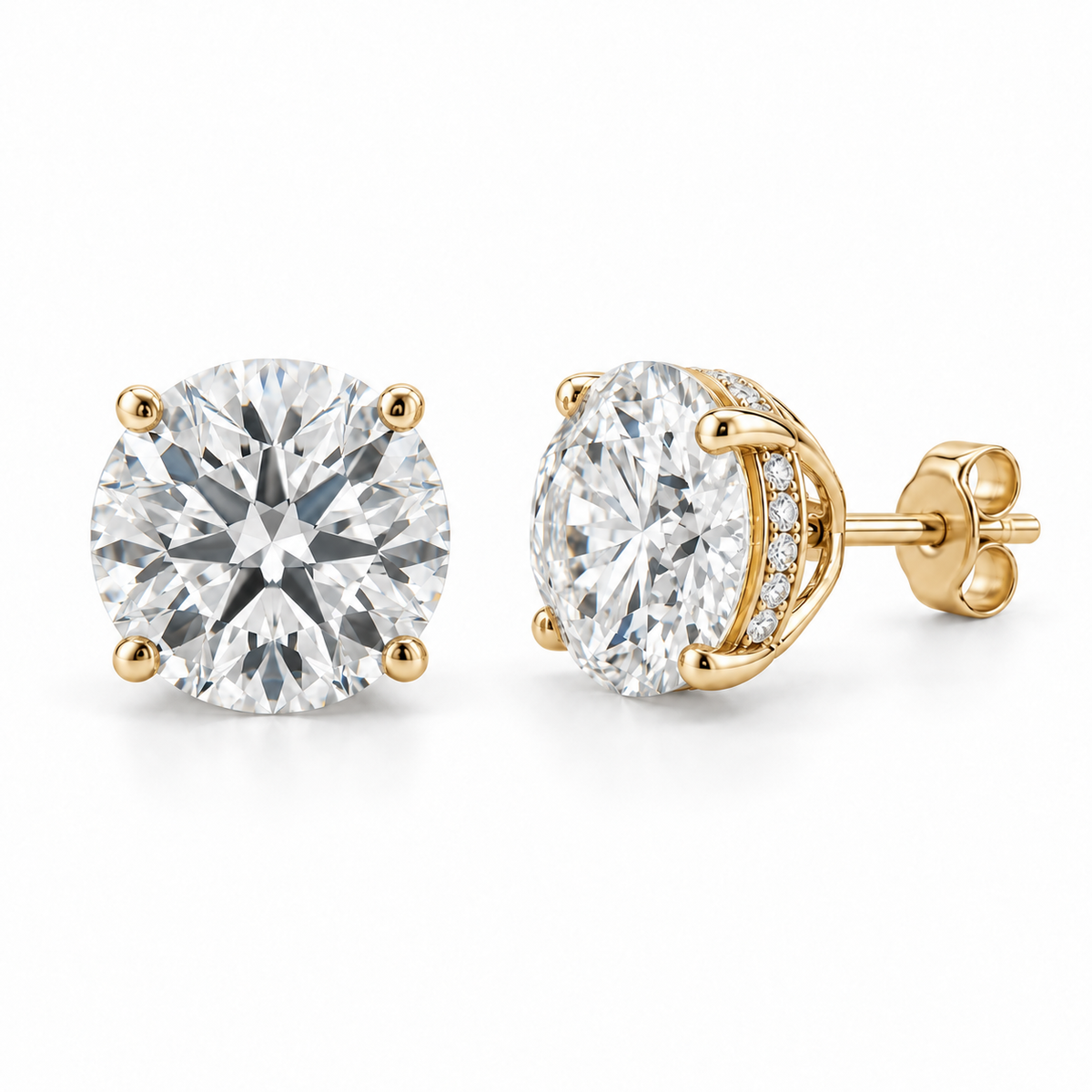 Hidden Halo Basket Lab Diamond Stud Earrings - 3 CTW in 14K Yellow Gold — design rendering