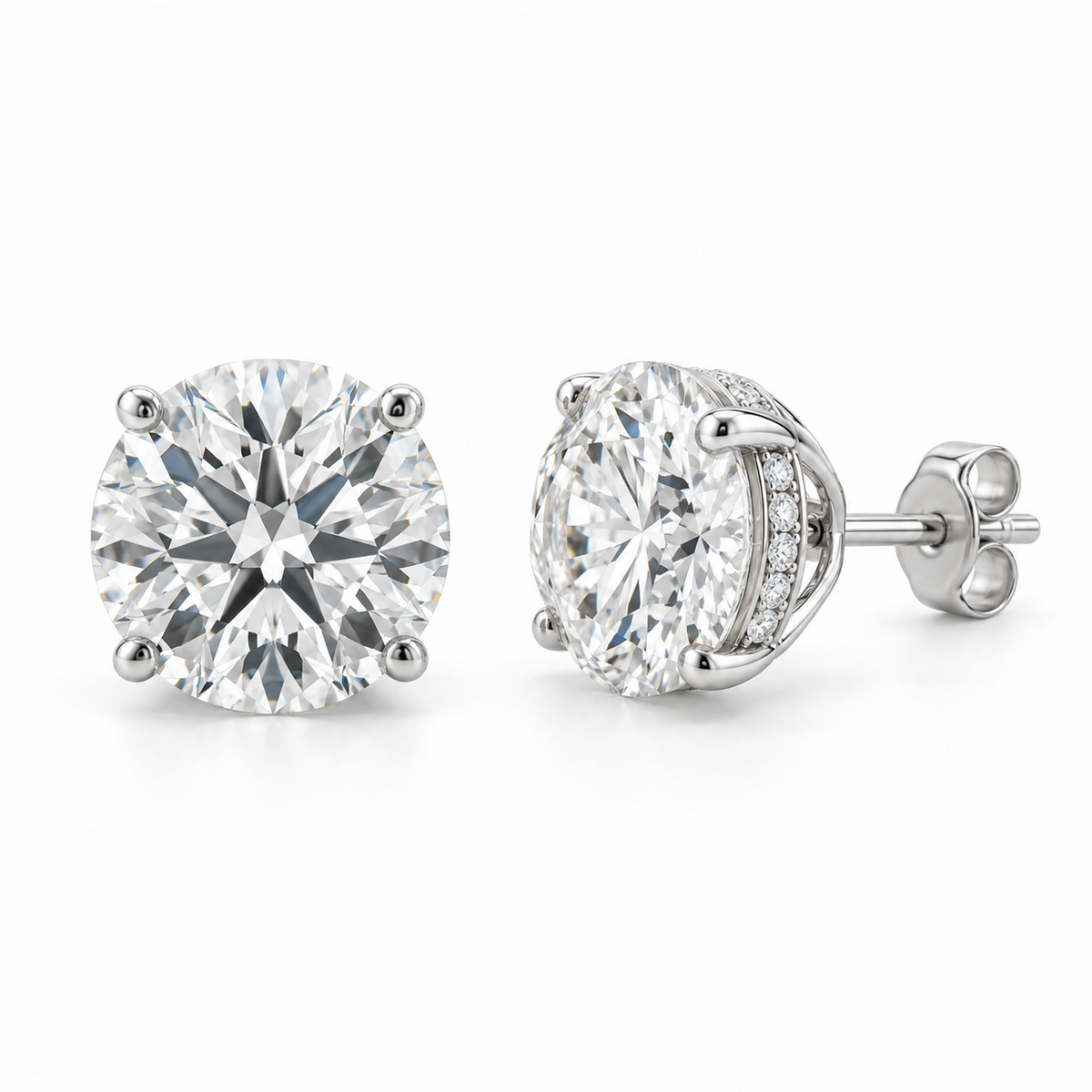 Hidden Halo Basket Lab Diamond Stud Earrings - 3 CTW in white metal — design rendering