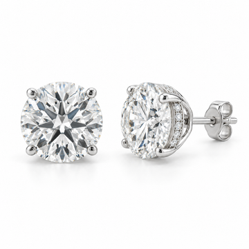 Hidden Halo Basket Lab Diamond Stud Earrings - 3 CTW in white metal — design rendering
