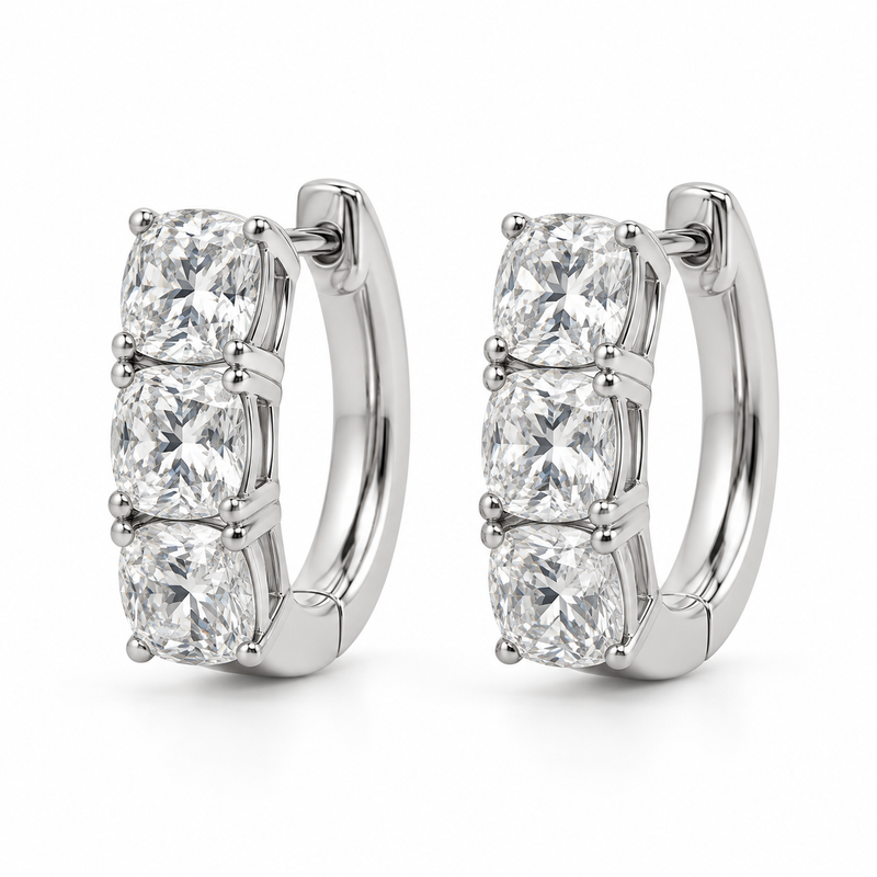 Cushion Lab Diamond Huggie Hoops - 3 CTW in white metal — design rendering