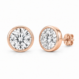 Round Bezel Lab Diamond Stud Earrings - 3 CTW in 14K Rose Gold — design rendering