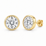 Round Bezel Lab Diamond Stud Earrings - 3 CTW in 14K Yellow Gold — design rendering