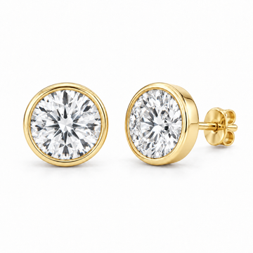Round Bezel Lab Diamond Stud Earrings - 3 CTW in 14K Yellow Gold — design rendering