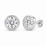 Round Bezel Lab Diamond Stud Earrings - 3 CTW in white metal — design rendering