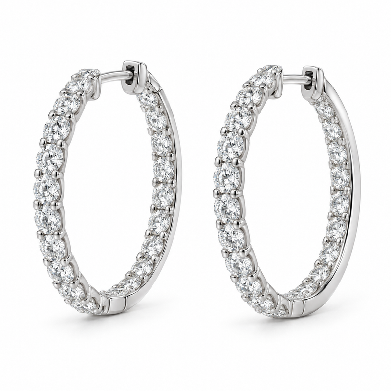Inside-Out Lab Diamond Hoop Earrings - 4 CTW in white metal — design rendering