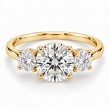 Illustrative render — Round Three-Stone Lab-Grown Diamond Engagement Ring — 14K Yellow Gold — main view