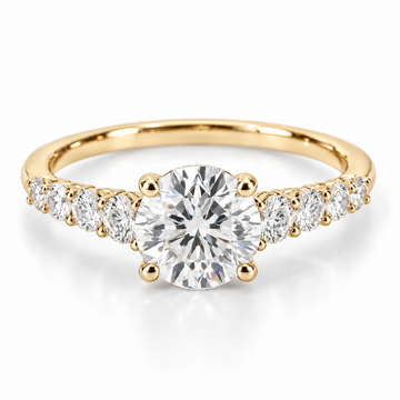 Illustrative render — Round Graduated Lab-Grown Diamond Engagement Ring — 14K Yellow Gold — main view
