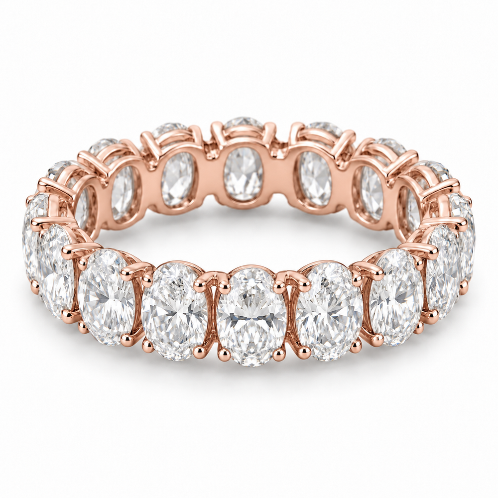 Oval Prong Lab-Grown Diamond Eternity Ring — 4 CTW in 14K Rose Gold — illustrative design rendering
