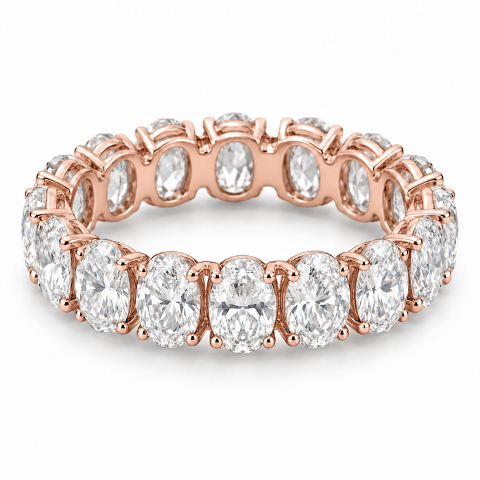 Oval Prong Lab-Grown Diamond Eternity Ring — 4 CTW in 14K Rose Gold — illustrative design rendering