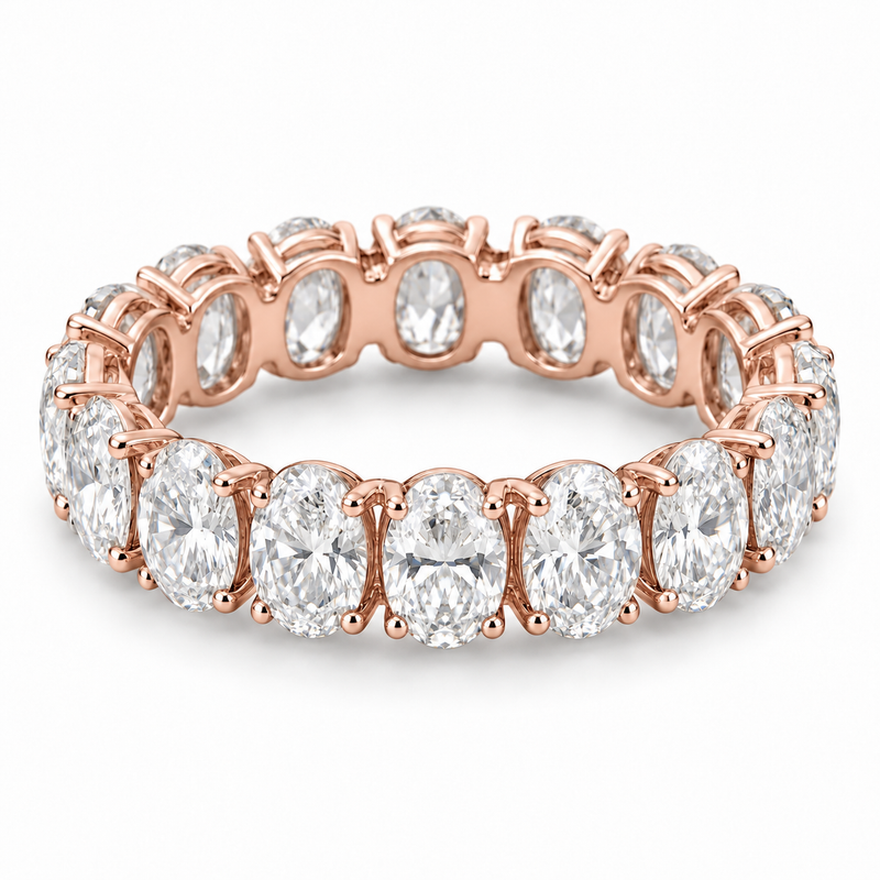 Oval Prong Lab-Grown Diamond Eternity Ring — 4 CTW in 14K Rose Gold — illustrative design rendering