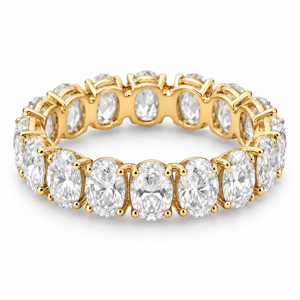 Oval Prong Lab-Grown Diamond Eternity Ring — 4 CTW in 14K Yellow Gold — illustrative design rendering