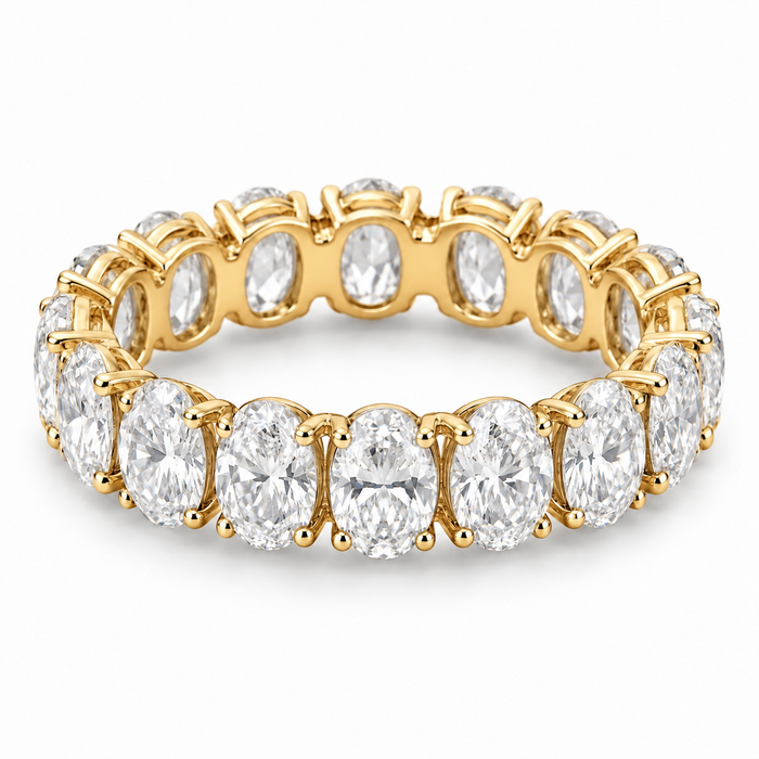 Oval Prong Lab-Grown Diamond Eternity Ring — 4 CTW in 14K Yellow Gold — illustrative design rendering