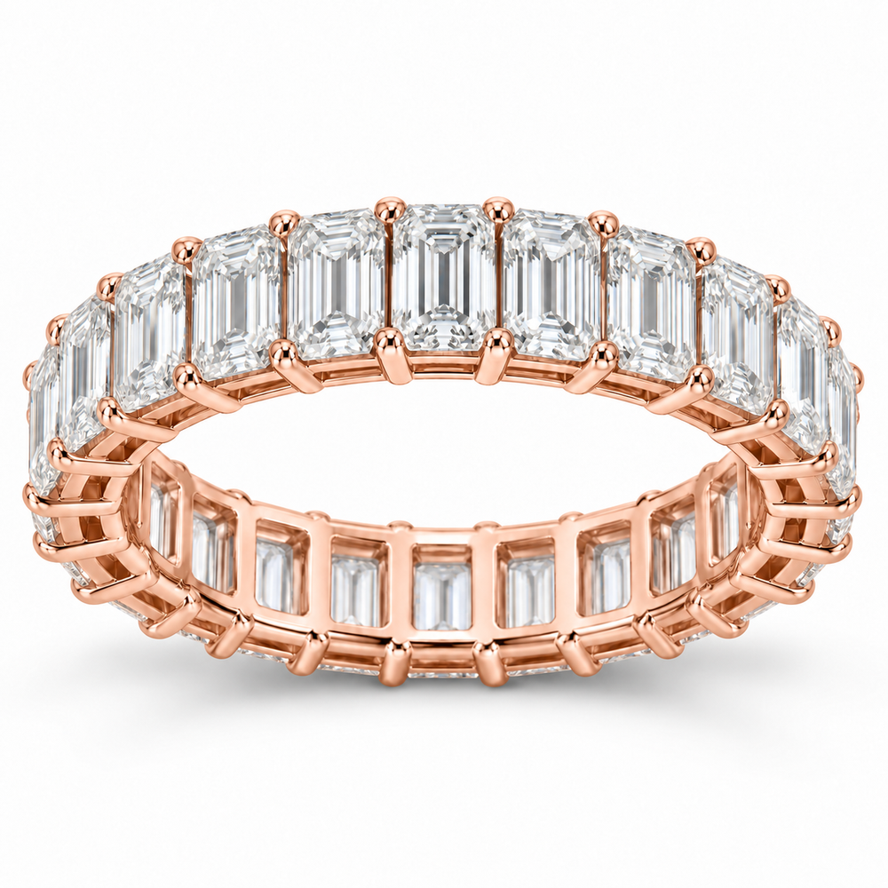 Emerald Basket Lab-Grown Diamond Eternity Ring — 5 CTW in 14K Rose Gold — illustrative design rendering