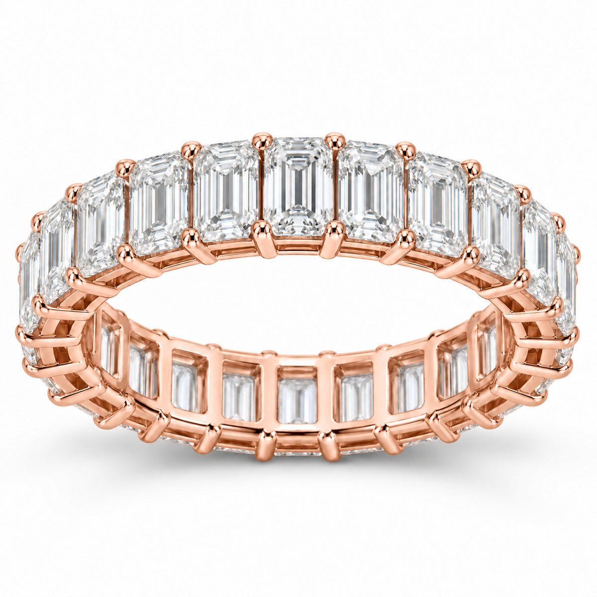 Emerald Basket Lab-Grown Diamond Eternity Ring — 5 CTW in 14K Rose Gold — illustrative design rendering