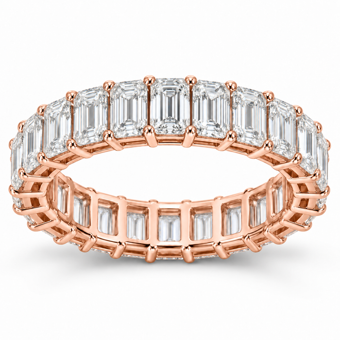 Emerald Basket Lab-Grown Diamond Eternity Ring — 5 CTW in 14K Rose Gold — illustrative design rendering