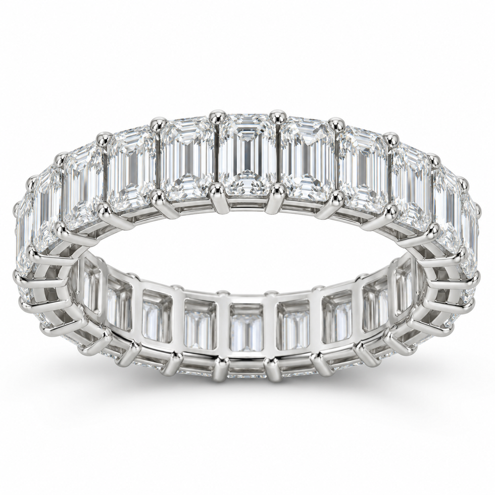 Emerald Basket Lab-Grown Diamond Eternity Ring — 5 CTW in 14K White Gold — illustrative design rendering