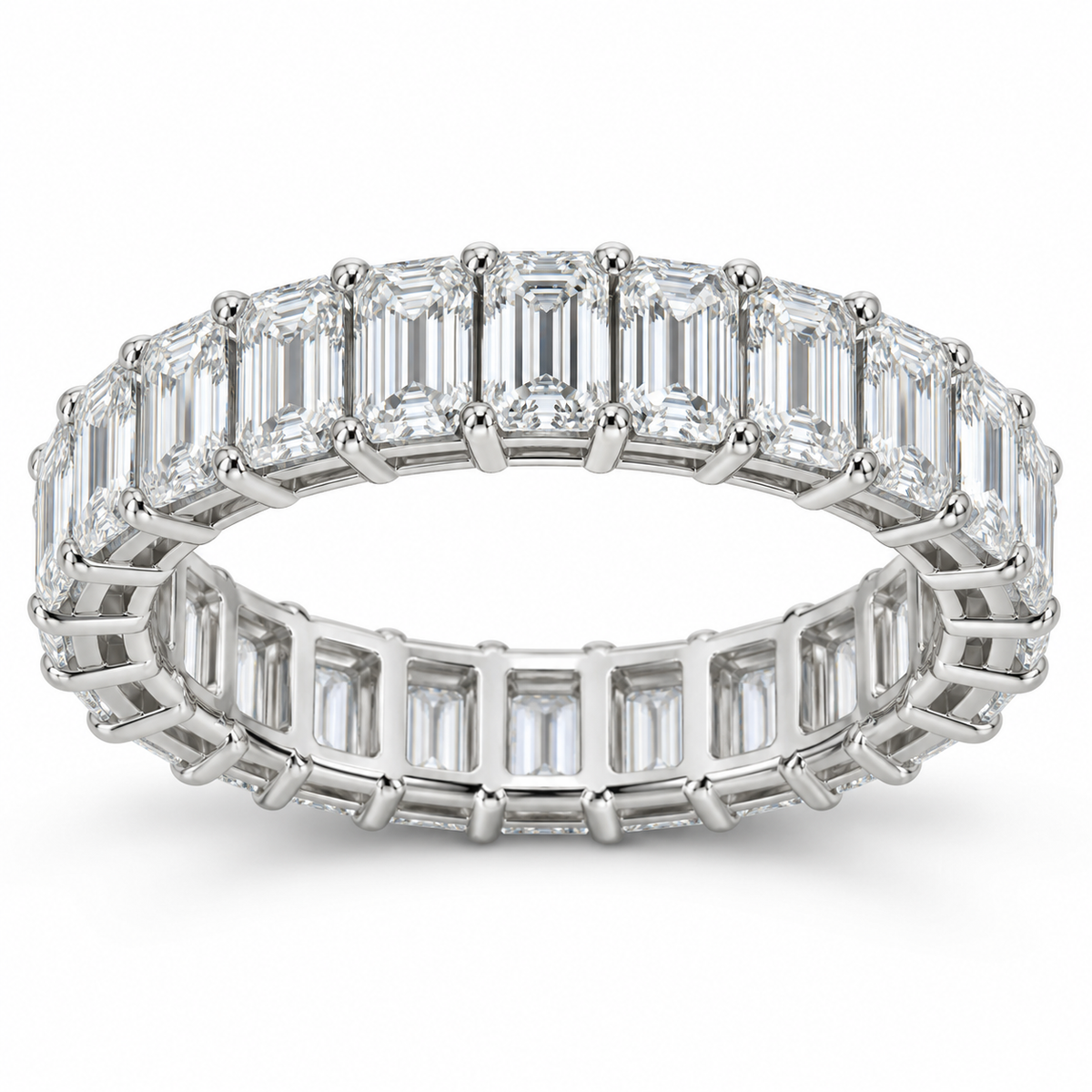 Emerald Basket Lab-Grown Diamond Eternity Ring — 5 CTW in 14K White Gold — illustrative design rendering