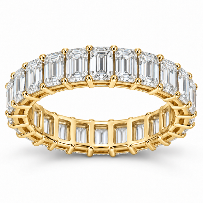 Emerald Basket Lab-Grown Diamond Eternity Ring — 5 CTW in 14K Yellow Gold — illustrative design rendering