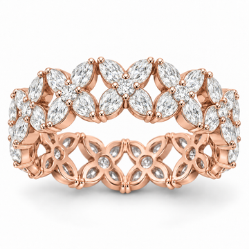 Marquise & Round Floral Lab-Grown Diamond Eternity Ring — 5 CTW in 14K Rose Gold — illustrative design rendering