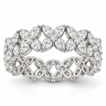 Marquise & Round Floral Lab-Grown Diamond Eternity Ring — 5 CTW in 14K White Gold — illustrative design rendering