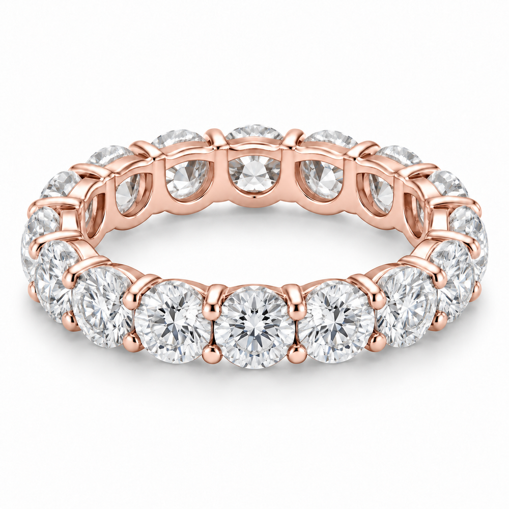 Round Shared-Prong Lab-Grown Diamond Eternity Ring — 5 CTW in 14K Rose Gold — illustrative design rendering