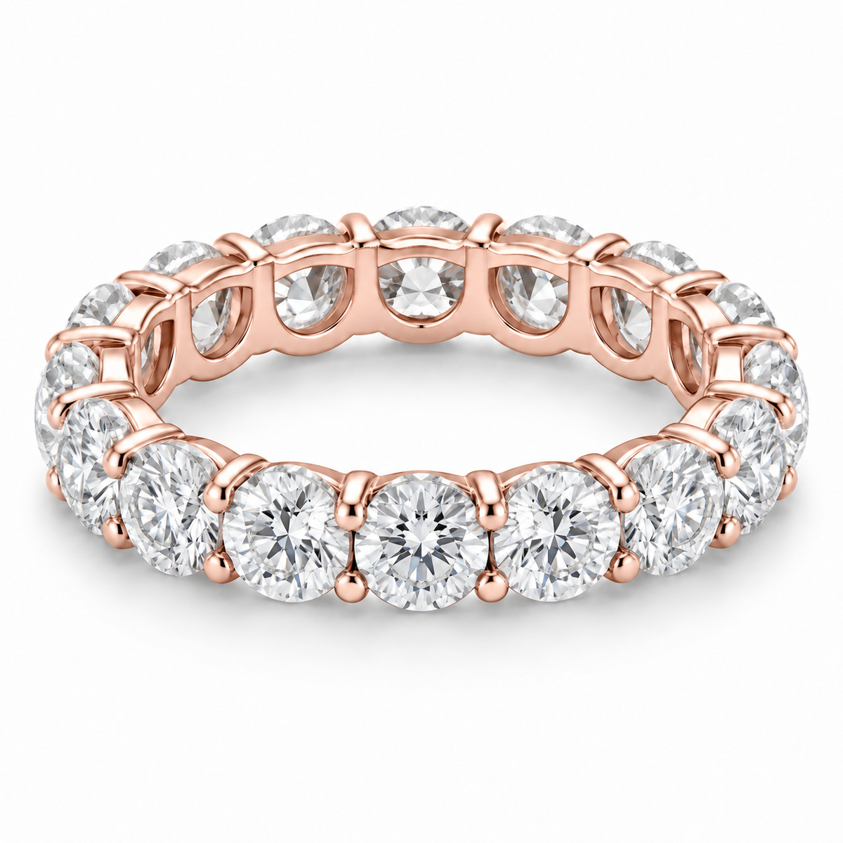 Round Shared-Prong Lab-Grown Diamond Eternity Ring — 5 CTW in 14K Rose Gold — illustrative design rendering