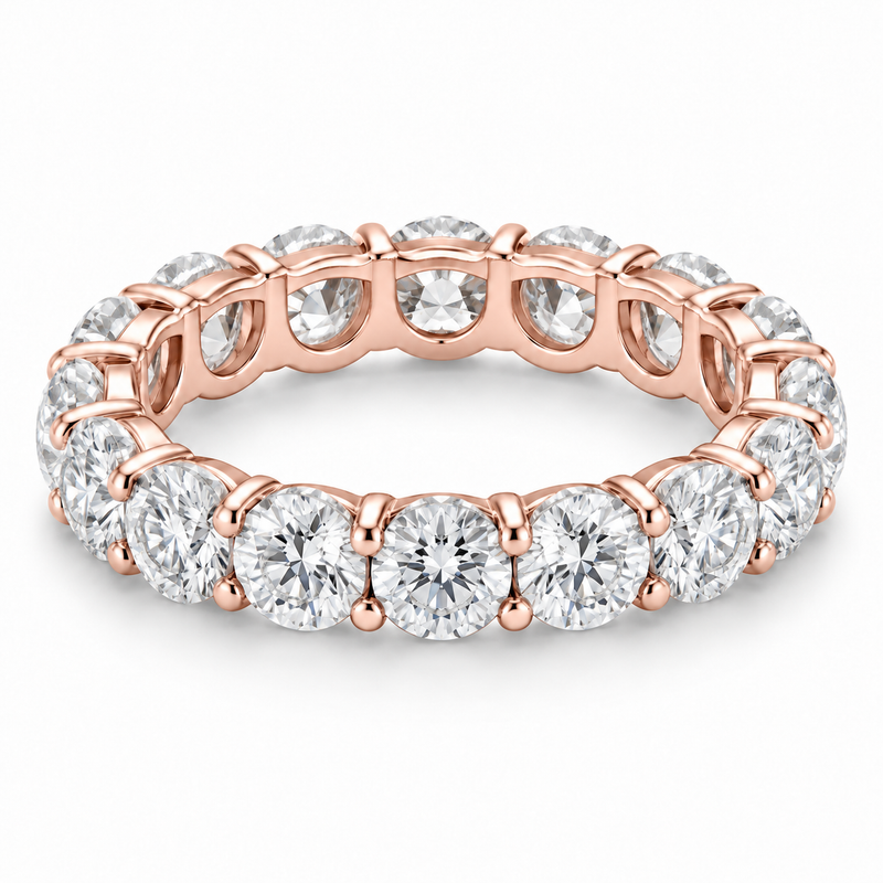 Round Shared-Prong Lab-Grown Diamond Eternity Ring — 5 CTW in 14K Rose Gold — illustrative design rendering