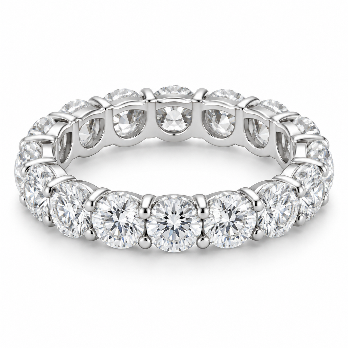 Round Shared-Prong Lab-Grown Diamond Eternity Ring — 5 CTW in 14K White Gold — illustrative design rendering