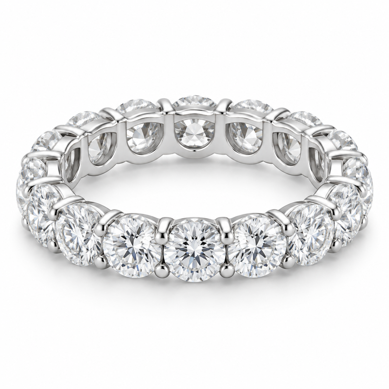 Round Shared-Prong Lab-Grown Diamond Eternity Ring — 5 CTW in 14K White Gold — illustrative design rendering