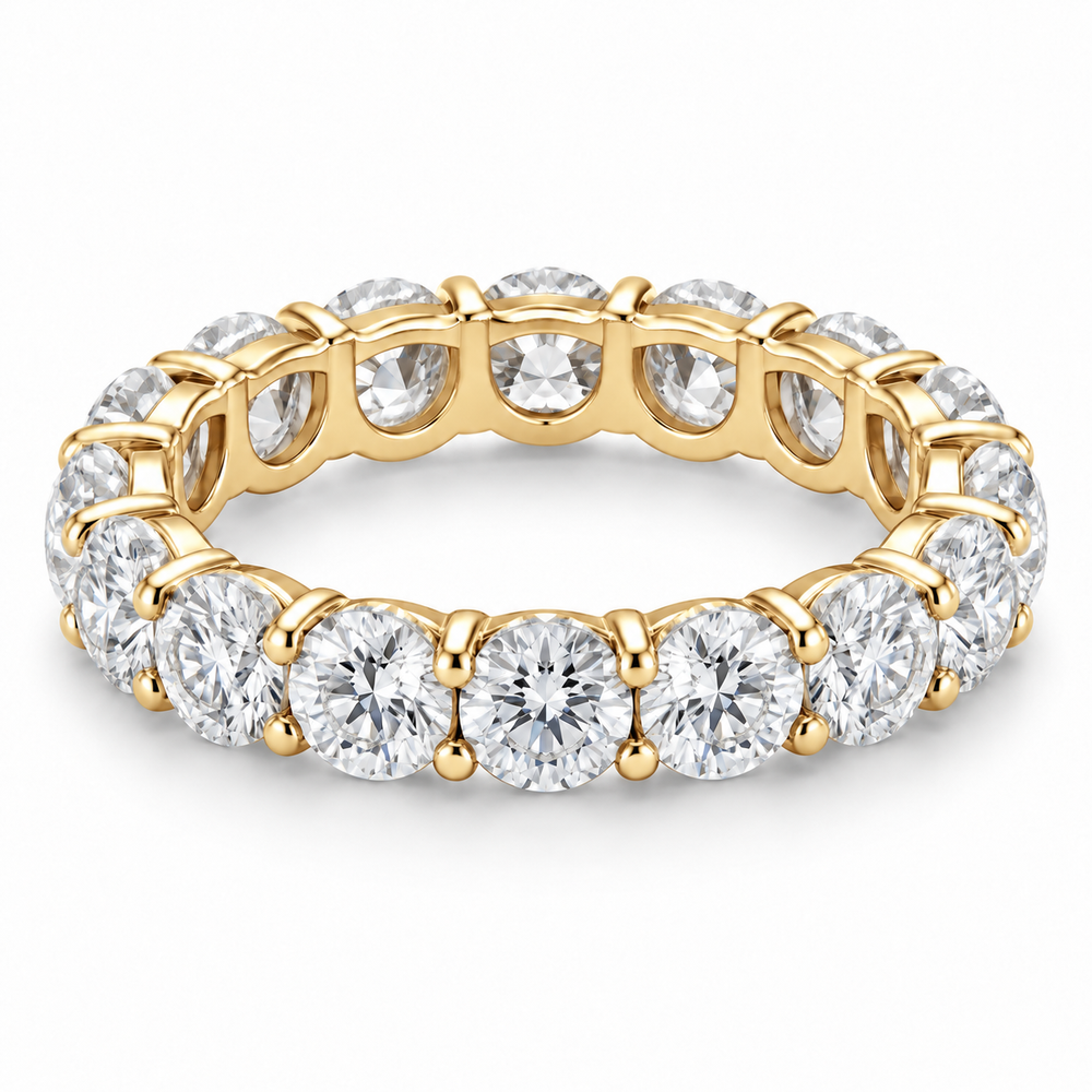 Round Shared-Prong Lab-Grown Diamond Eternity Ring — 5 CTW in 14K Yellow Gold — illustrative design rendering