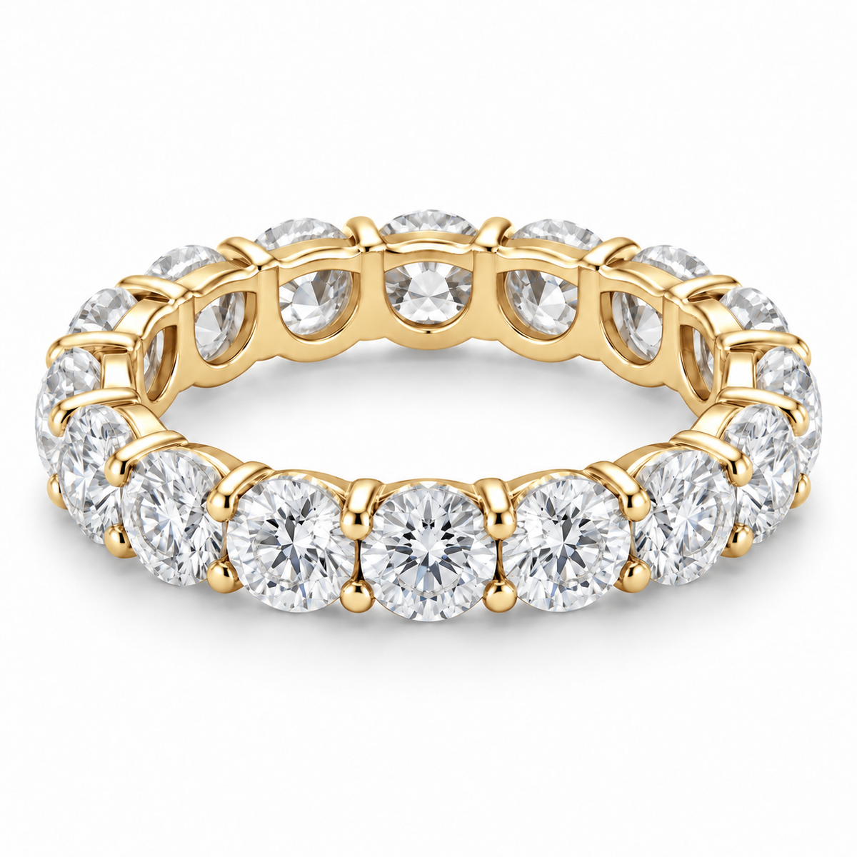 Round Shared-Prong Lab-Grown Diamond Eternity Ring — 5 CTW in 14K Yellow Gold — illustrative design rendering