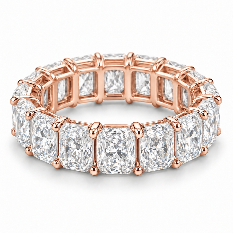 Radiant Statement Lab-Grown Diamond Eternity Ring — 15 CTW in 14K Rose Gold — illustrative design rendering