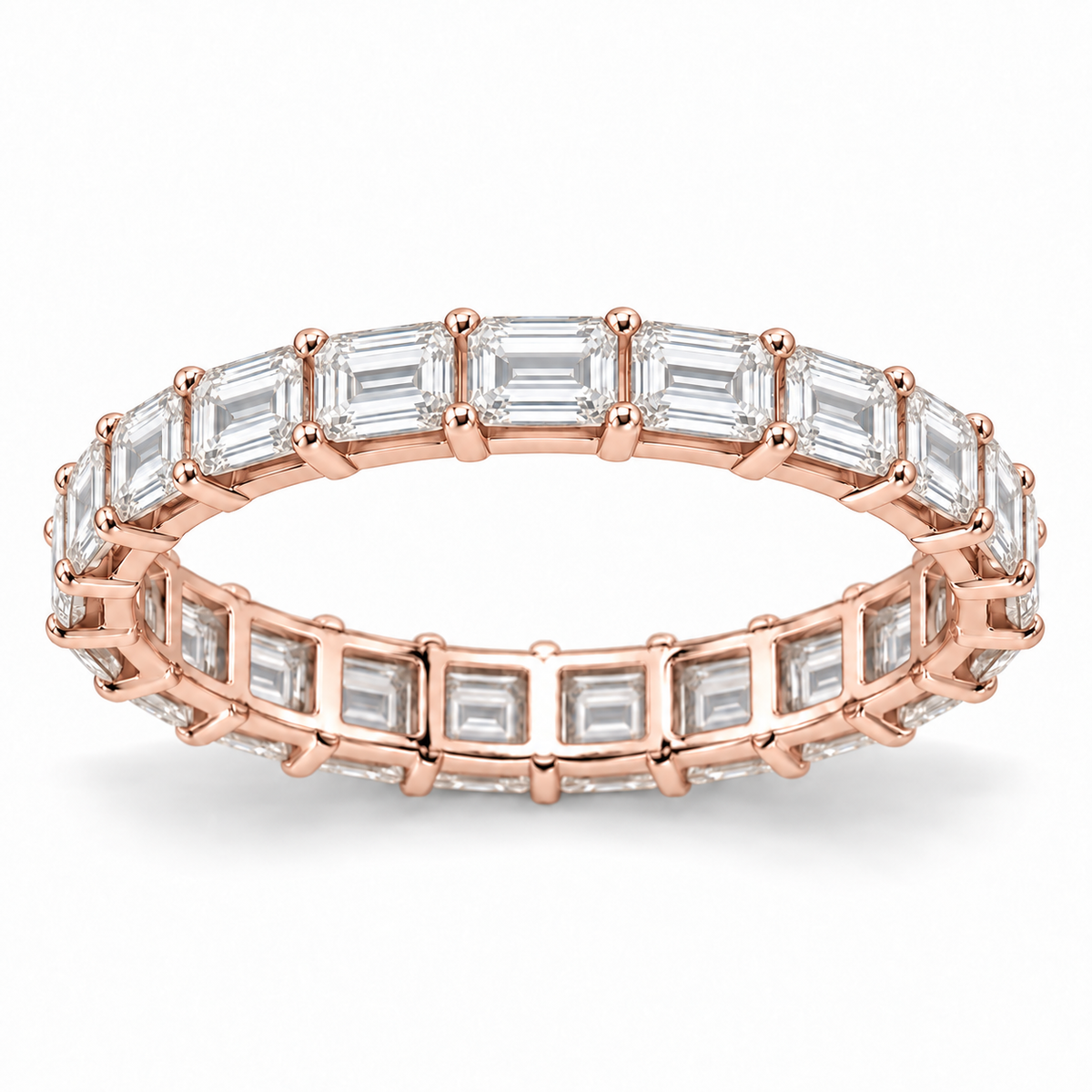 East-West Emerald Lab-Grown Diamond Eternity Ring — 2 CTW in 14K Rose Gold — illustrative design rendering