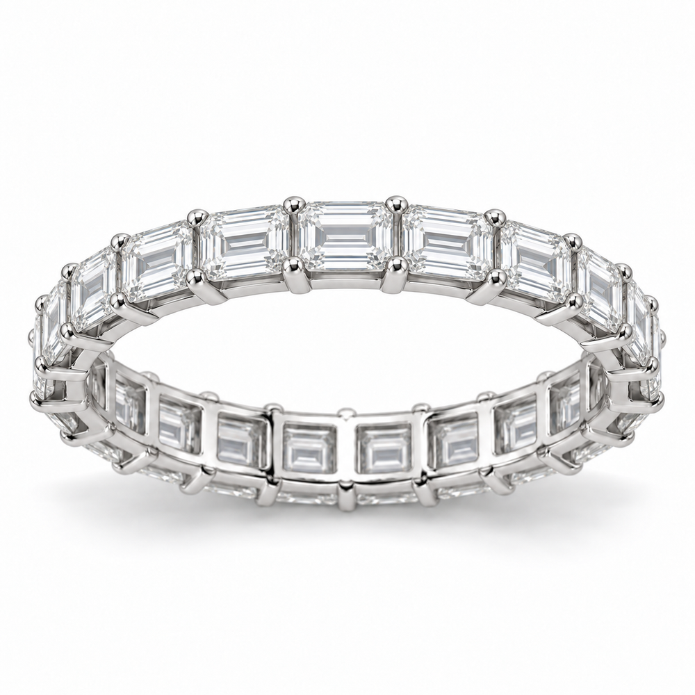 East-West Emerald Lab-Grown Diamond Eternity Ring — 2 CTW in 14K White Gold — illustrative design rendering