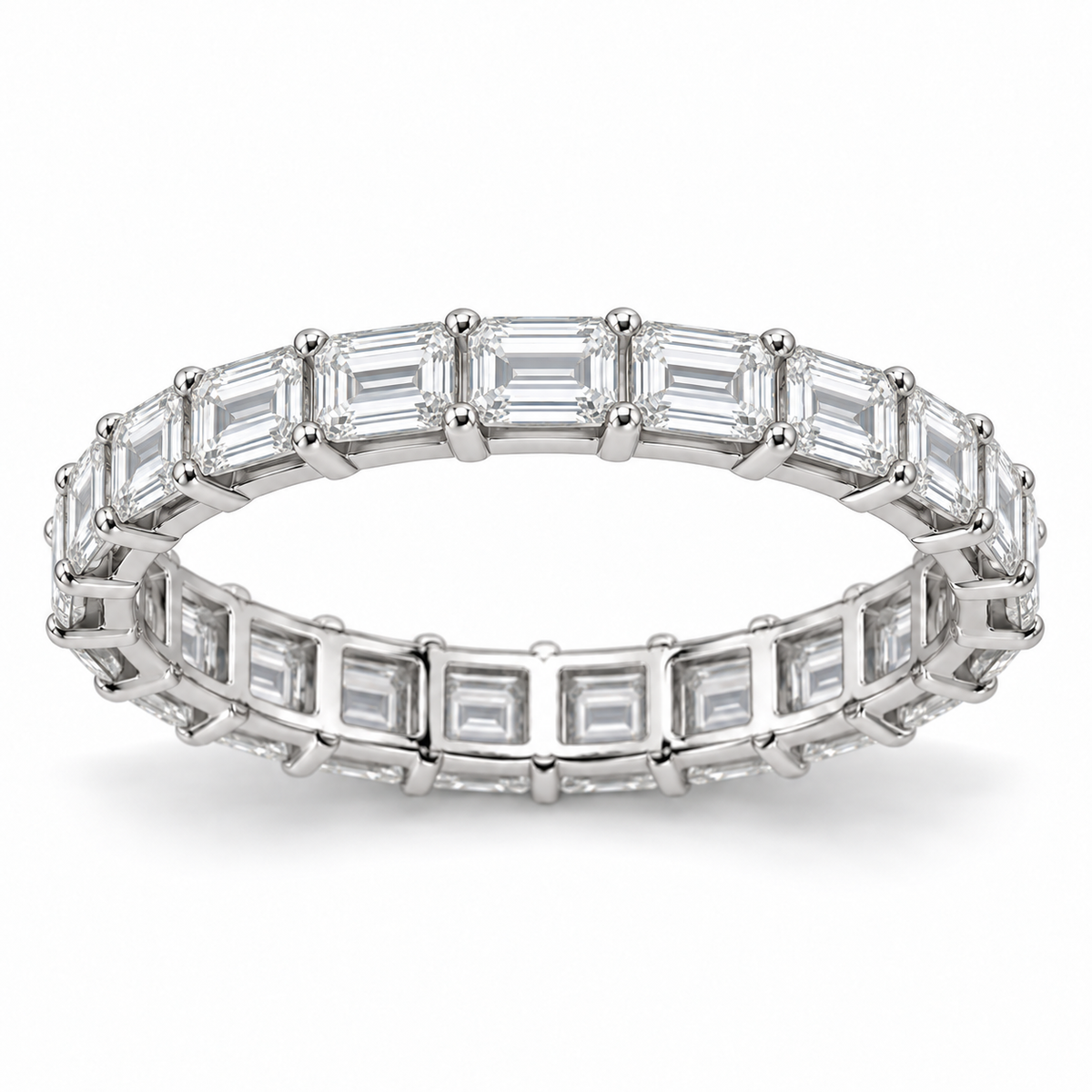 East-West Emerald Lab-Grown Diamond Eternity Ring — 2 CTW in 14K White Gold — illustrative design rendering