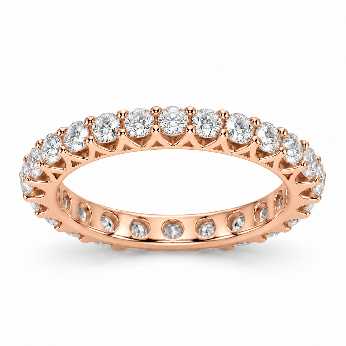 Round French Pavé Lab-Grown Diamond Eternity Ring — 2 CTW — 14K Rose Gold — illustrative rendering