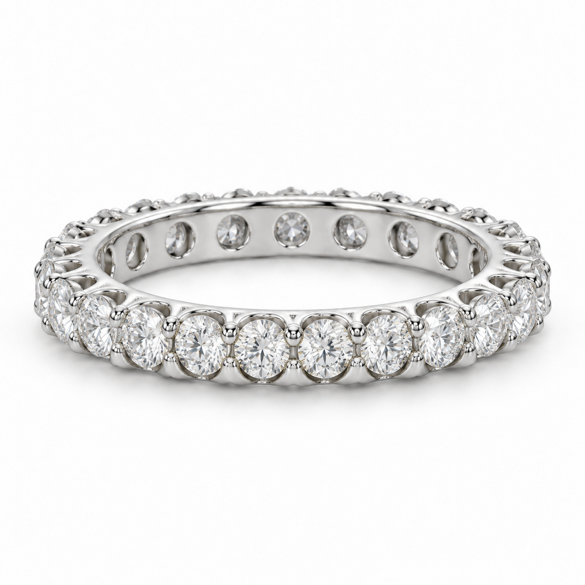 Round French Pavé Lab-Grown Diamond Eternity Ring — 2 CTW — 14K White Gold — alternate angle — illustrative rendering