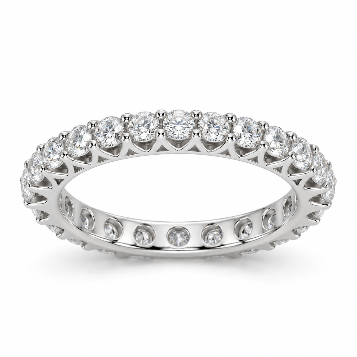 Round French Pavé Lab-Grown Diamond Eternity Ring — 2 CTW in 14K White Gold — illustrative design rendering