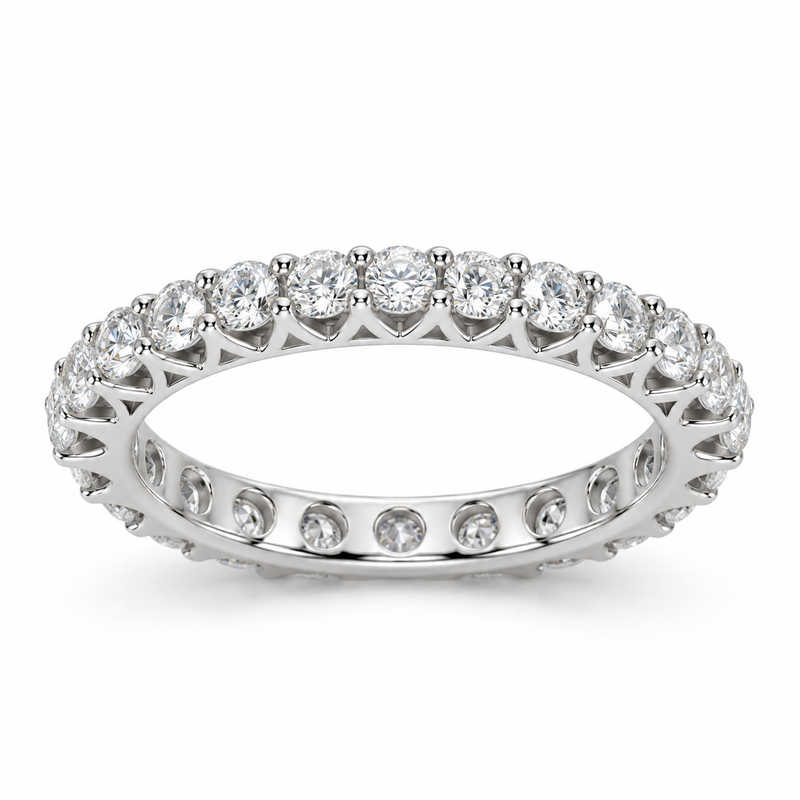 Round French Pavé Lab-Grown Diamond Eternity Ring — 2 CTW in 14K White Gold — illustrative design rendering