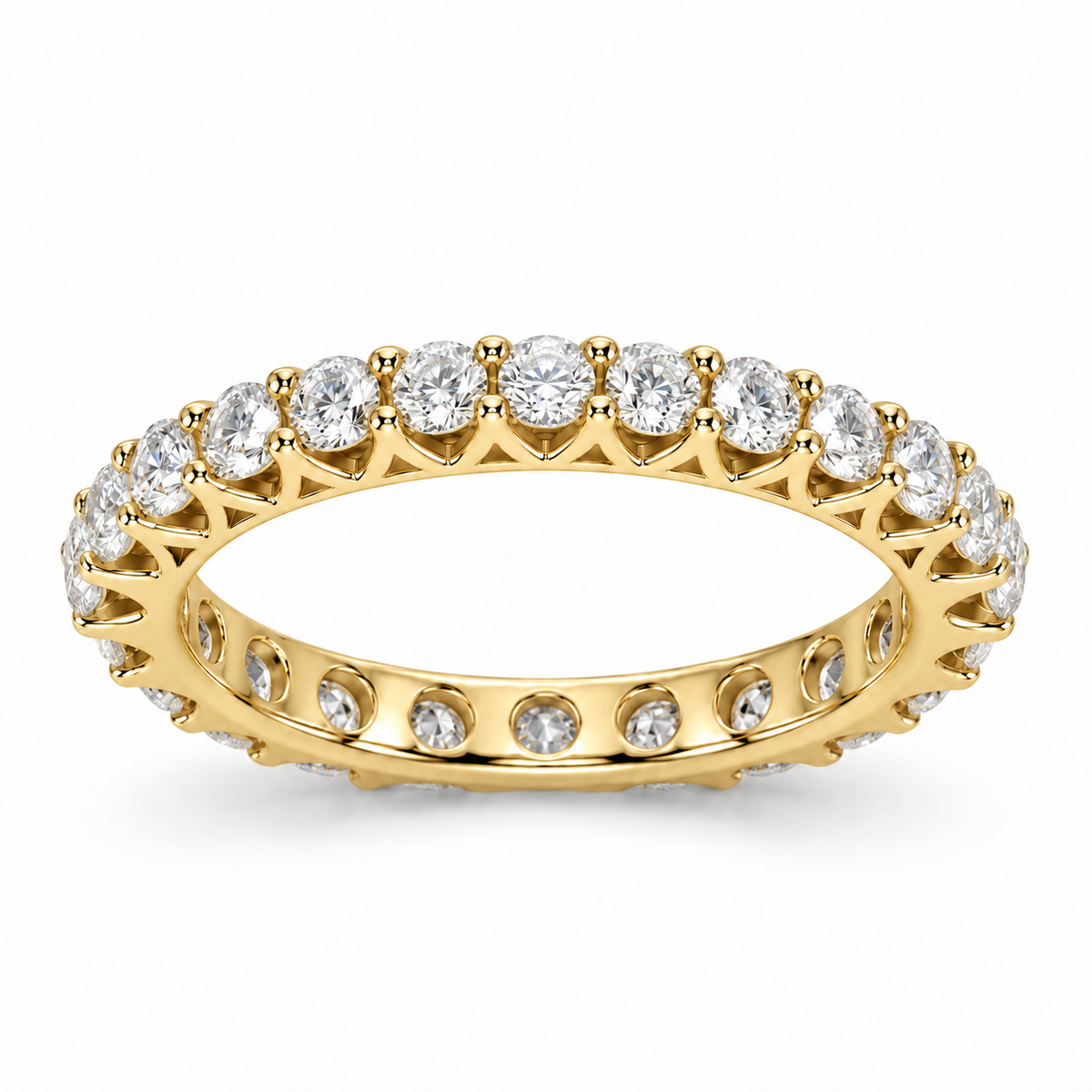 Round French Pavé Lab-Grown Diamond Eternity Ring — 2 CTW — 14K Yellow Gold — illustrative rendering
