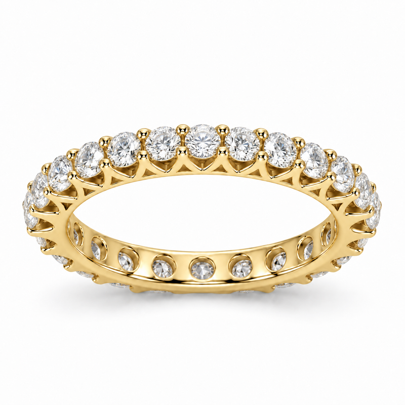 Round French Pavé Lab-Grown Diamond Eternity Ring — 2 CTW — 14K Yellow Gold — illustrative rendering