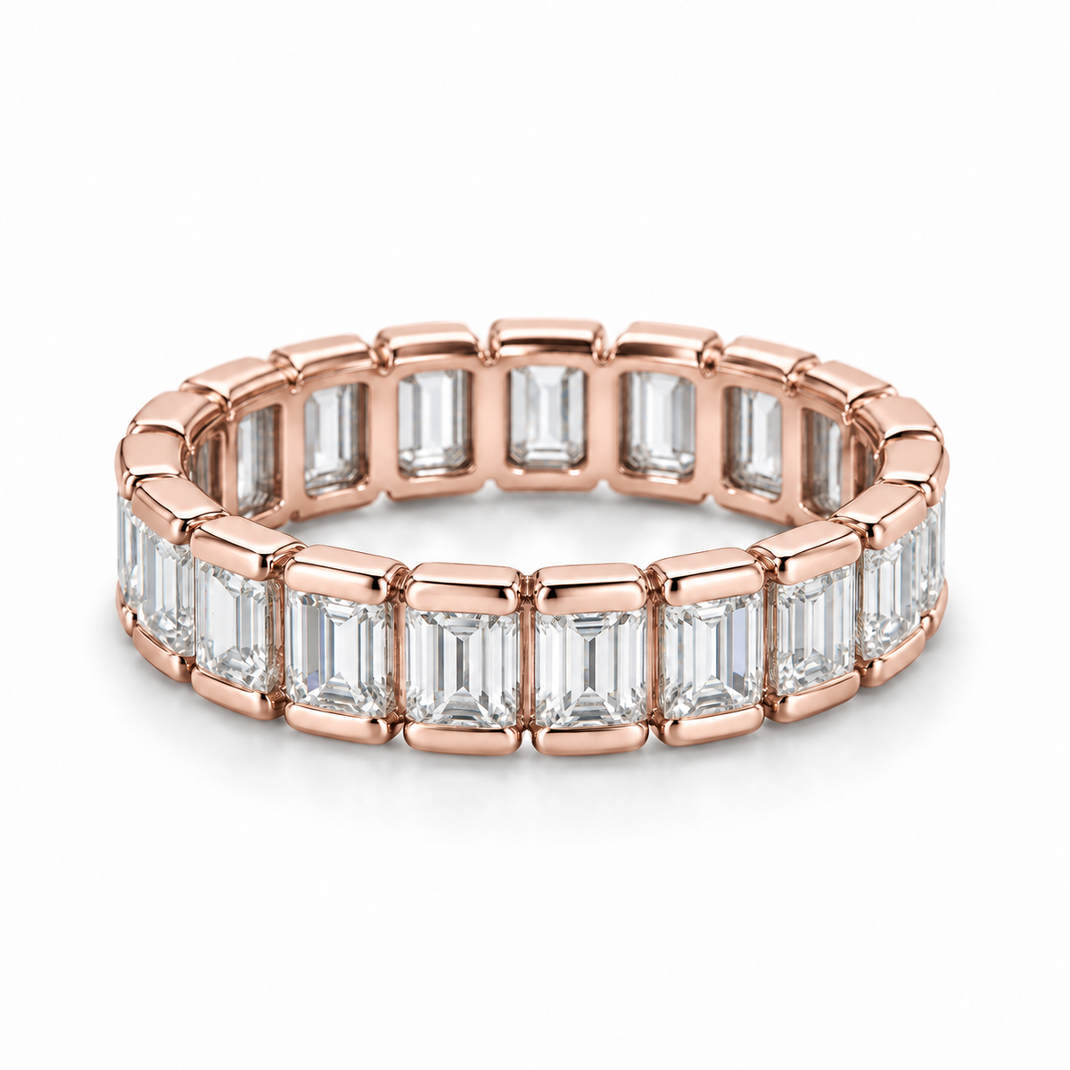 Emerald Half-Bezel Lab-Grown Diamond Eternity Ring — 3 CTW — 14K Rose Gold — illustrative rendering