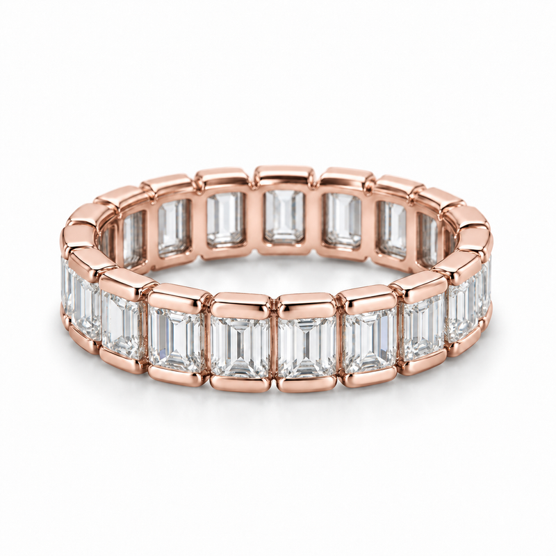 Emerald Half-Bezel Lab-Grown Diamond Eternity Ring — 3 CTW — 14K Rose Gold — illustrative rendering