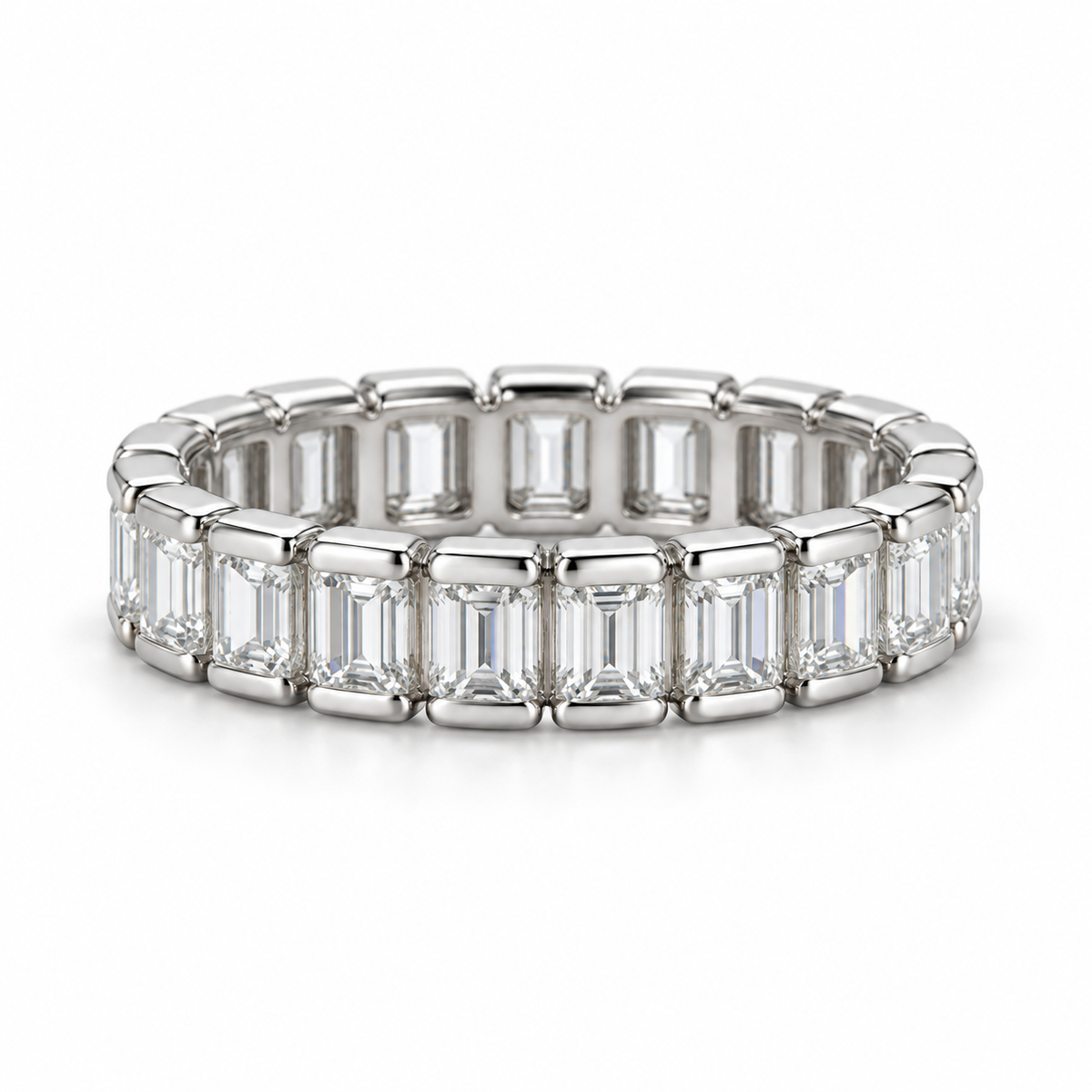 Emerald Half-Bezel Lab-Grown Diamond Eternity Ring — 3 CTW — 14K White Gold — alternate angle — illustrative rendering