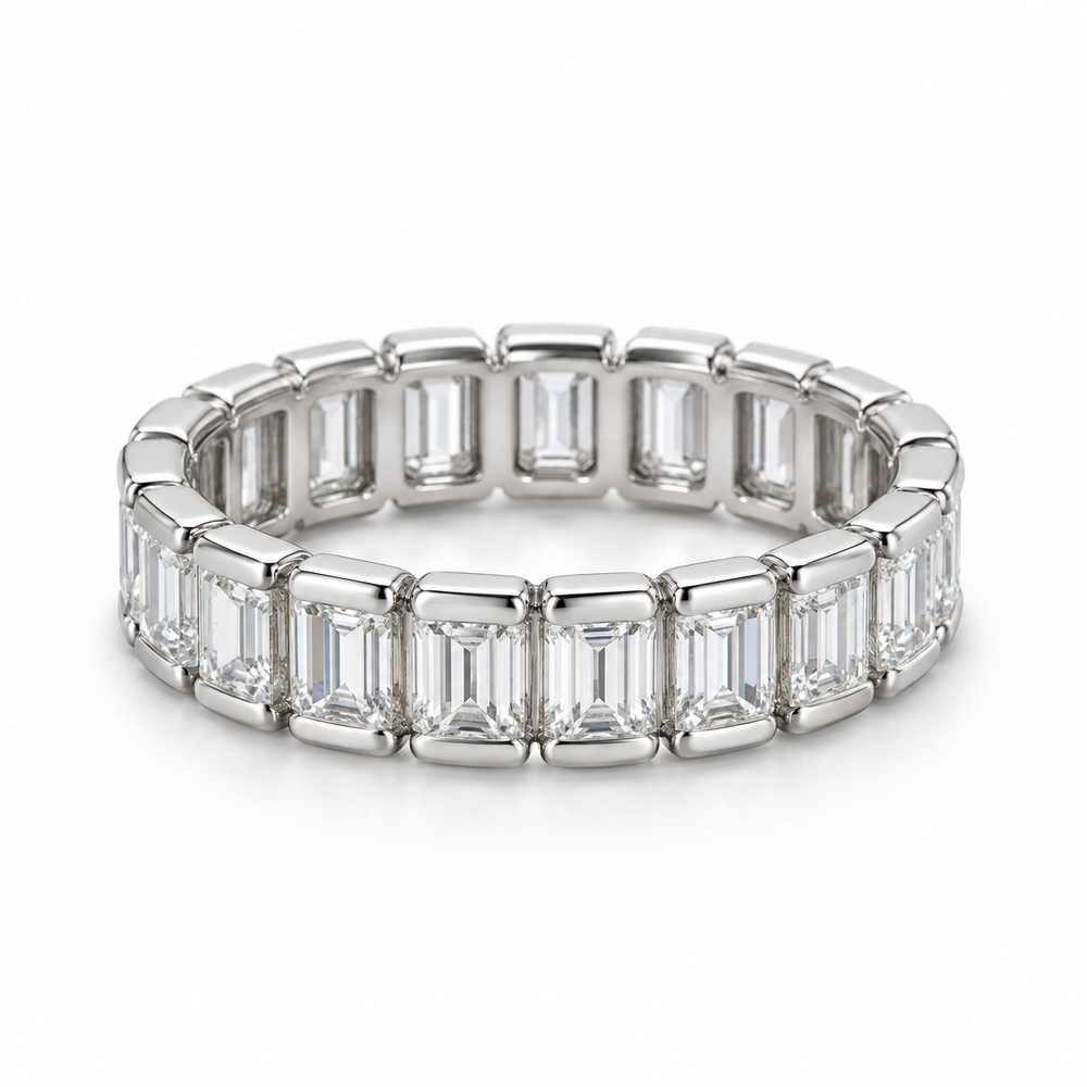 Emerald Half-Bezel Lab-Grown Diamond Eternity Ring — 3 CTW in 14K White Gold — illustrative design rendering