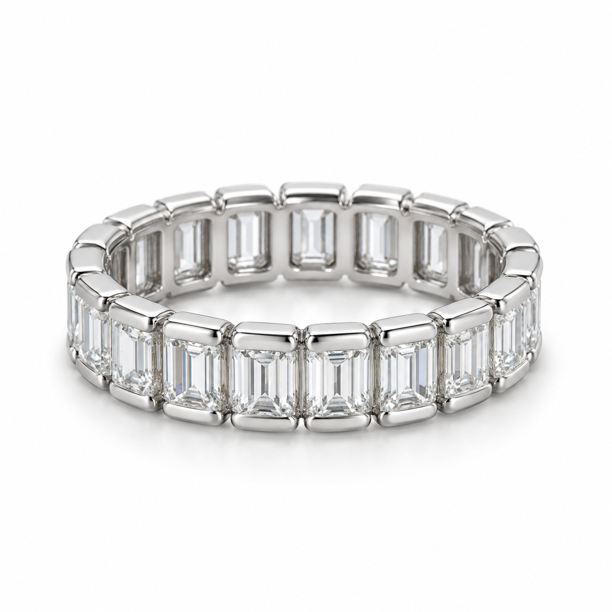 Emerald Half-Bezel Lab-Grown Diamond Eternity Ring — 3 CTW in 14K White Gold — illustrative design rendering