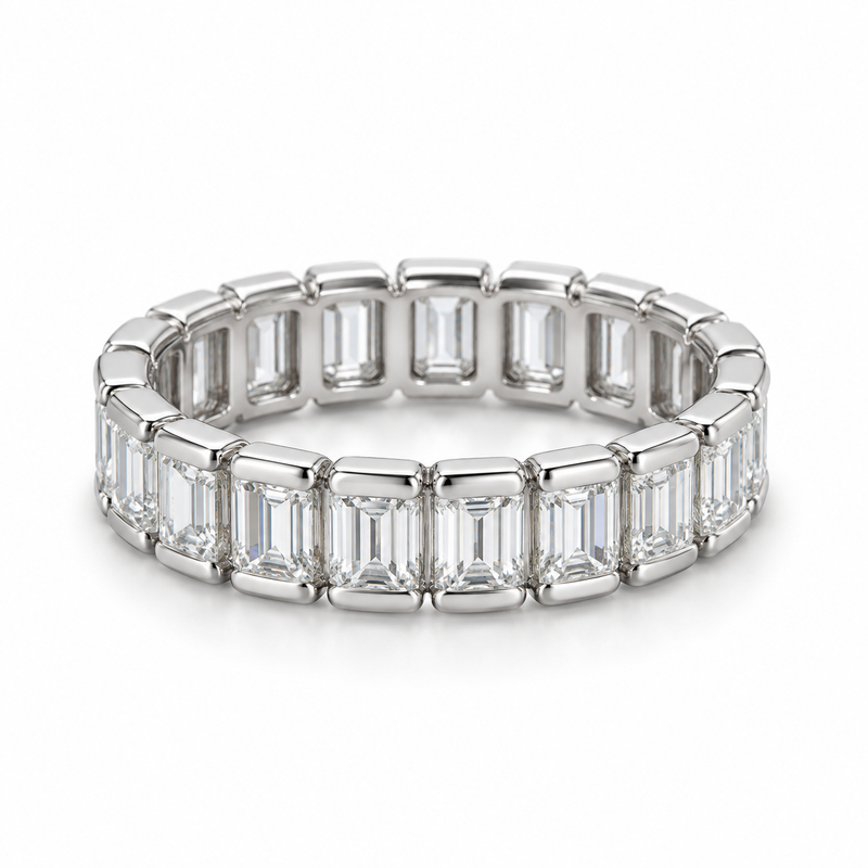 Emerald Half-Bezel Lab-Grown Diamond Eternity Ring — 3 CTW in 14K White Gold — illustrative design rendering